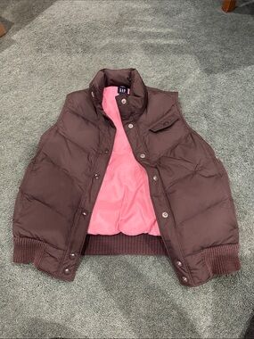 GAP Brown Puffer Vest with Pink Lining